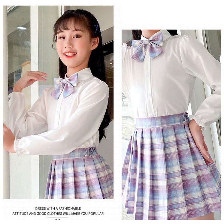 Bộ Đồng Phục Học Sinh Với Chân Váy Đáng Yêu Cho Bé Gái 10 Tuổi