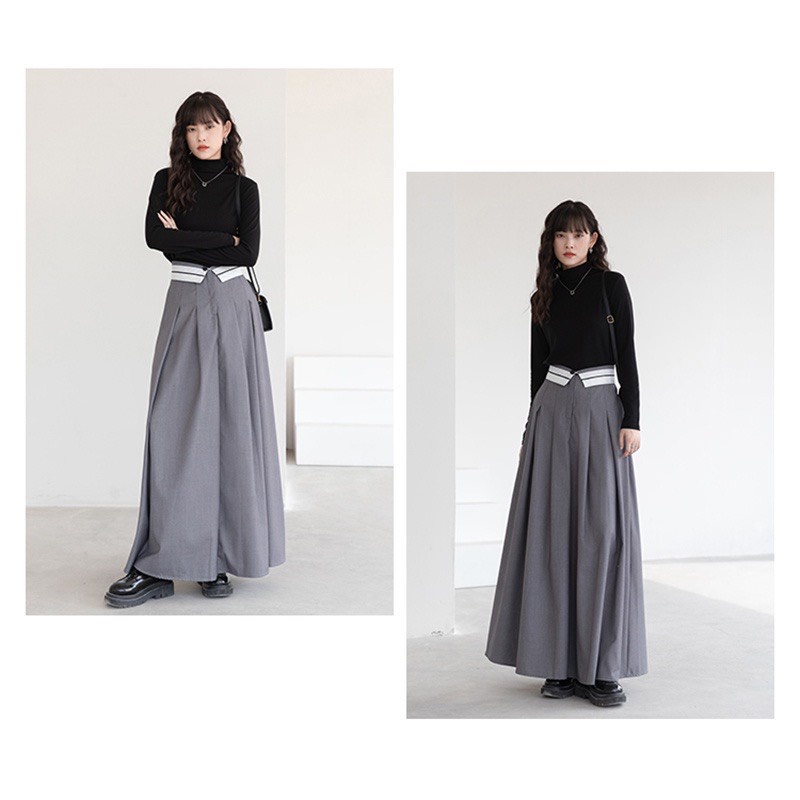 Chân váy dáng dài chữ A phối cạp viền ulzzangstyle Hari GenZ CVdaiphoicapvien812