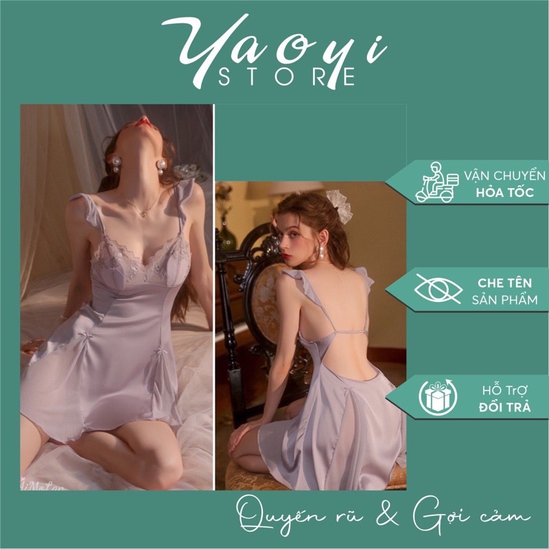 Váy ngủ 2 dây lụa tiểu thư đầm ngủ sexy quyến rũ gợi cảm cao cấp