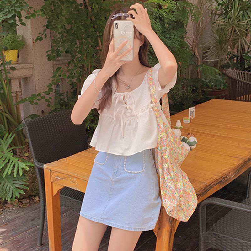 COZOK Áo Sơ Mi Ngắn Tay Cổ Vuông Dáng Rộng Xinh Xắn Dành Cho Nữ