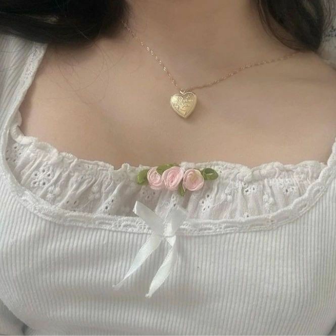 *₊‧ Vòng cổ đá rose quartz mặt hình trái tim coquette vintage 70s, dây chuyền thánh giá nữ tính dành cho bạn gái ‧₊*