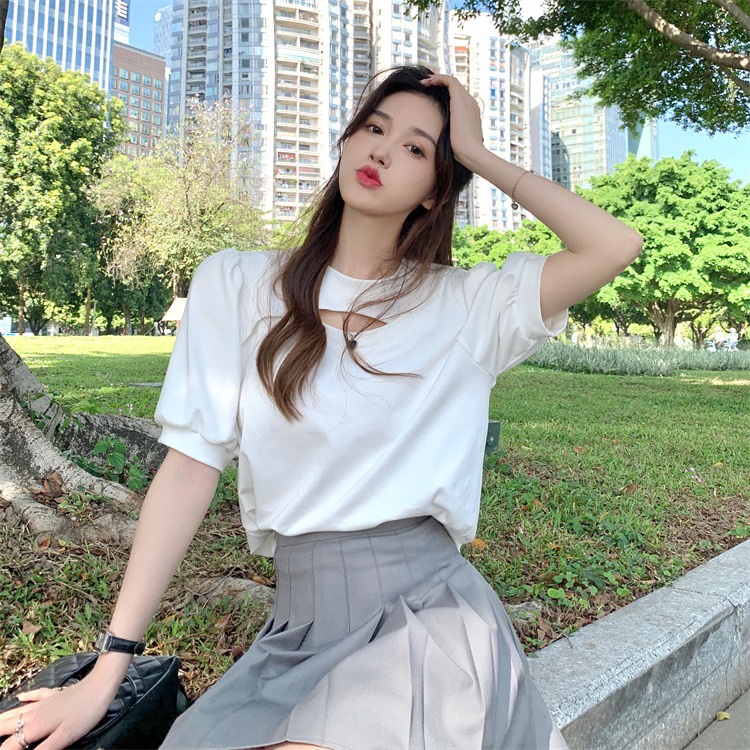 IELGY  Áo Thun Ngắn Tay Hở Xương Quai Xanh Đơn Giản Thời Trang Cho Nữ