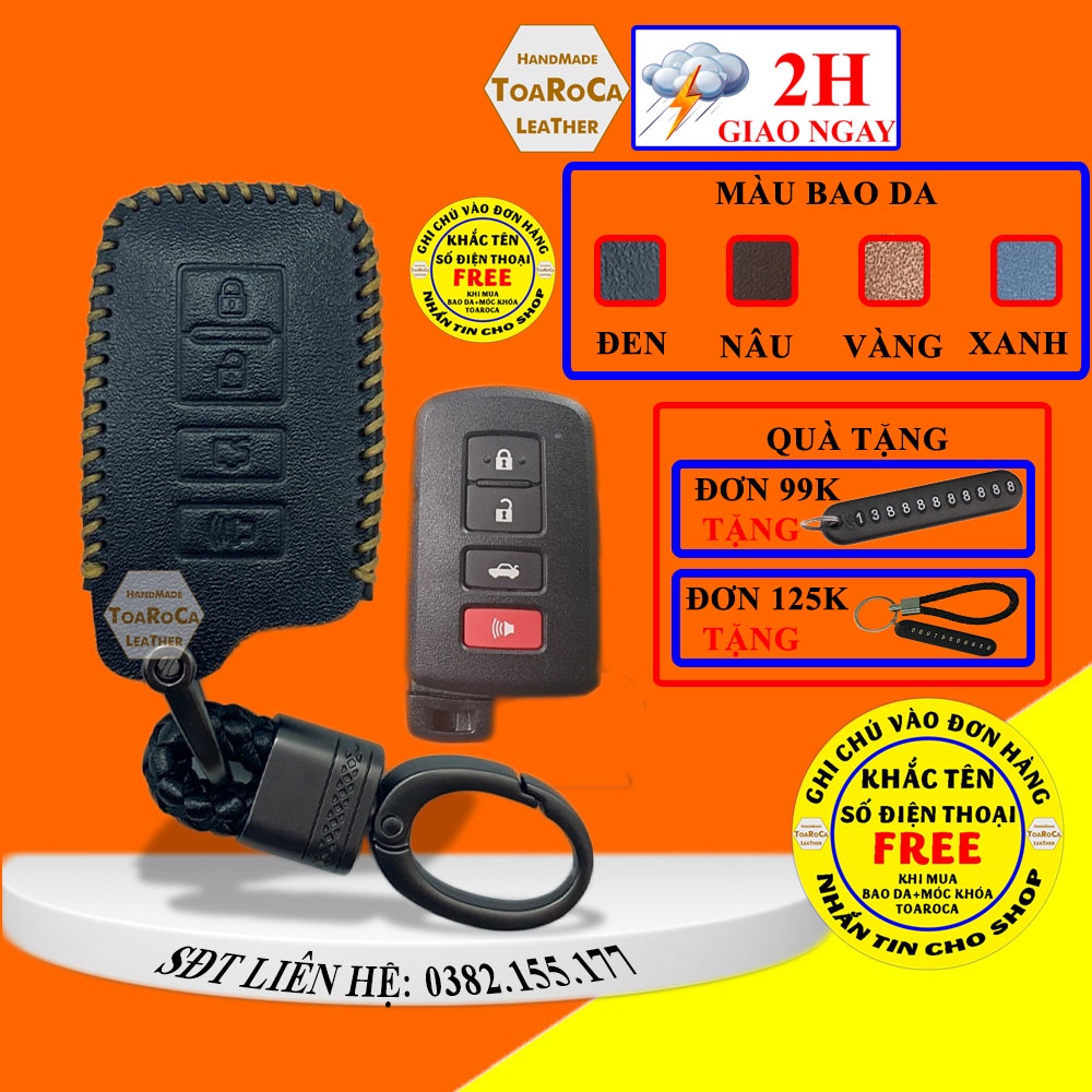 Bao Da Chìa Khóa Toyota Altis 2019-20,Camry 2012,14,15,16, Highlander Ô tô smartkey Da Bò Cao Cấp Handmade Toaroca
