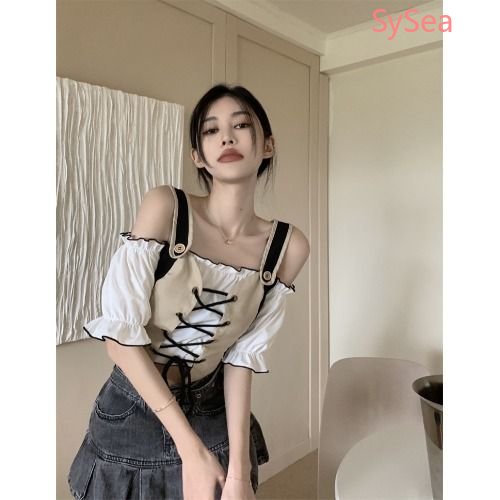 Áo Kiểu Dây Rút Phong Cách Retro Mùa Hè Cho Nữ