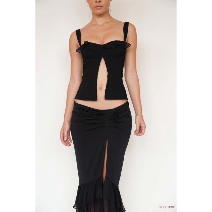 [] Áo Tank Top Không Tay Cổ Vuông Màu Trơn Ôm Dáng Móc Và Mắt Cho Nữ