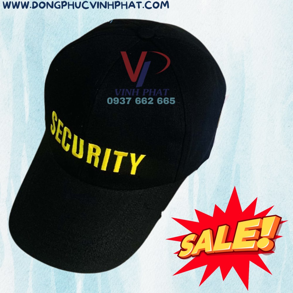 Nón kết bảo vệ thêu chữ security màu vàng, trắng vải kaki bền đẹp hàng sẵn giá rẻ