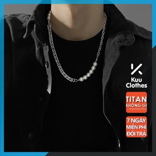 Dây Chuyền Nam Nữ Steel Pearl Đính Streetwear Thời Trang Kuu Clothes Ngầu Đẹp - Vòng cổ Titan - Steel Pear Chain
