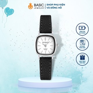 Đồng hồ nữ thời trang Womage dây da mặt vuông vintage chống nước nhẹ giá rẻ Basic Jewelry DH14