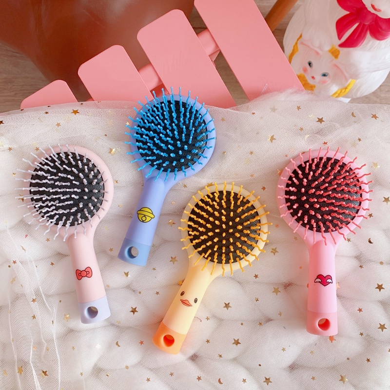 Lược Chải Tóc Mát Xa Da Đầu Chống Tĩnh Điện Thiết Kế Nhỏ Gọn Tích Hợp Gương Trang Điểm Họa Tiết Hoạt Hình
