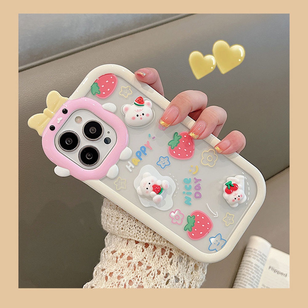 Ốp Điện Thoại TPU Mềm Viền Khung Hình Gấu / Bánh Donut / Quái Vật 3D Chống Sốc Cho IPhone 11 12 13 14 Pro Max