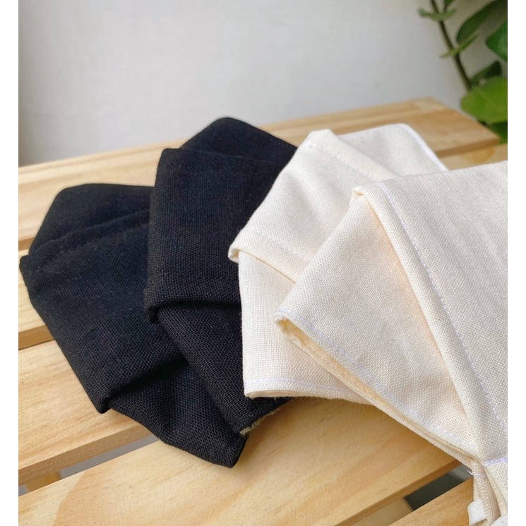 Set khẩu trang vải linen lót vải xô muslin màu đen trắng cho bé và người lớn có thể tái sử dụng nhiều lần
