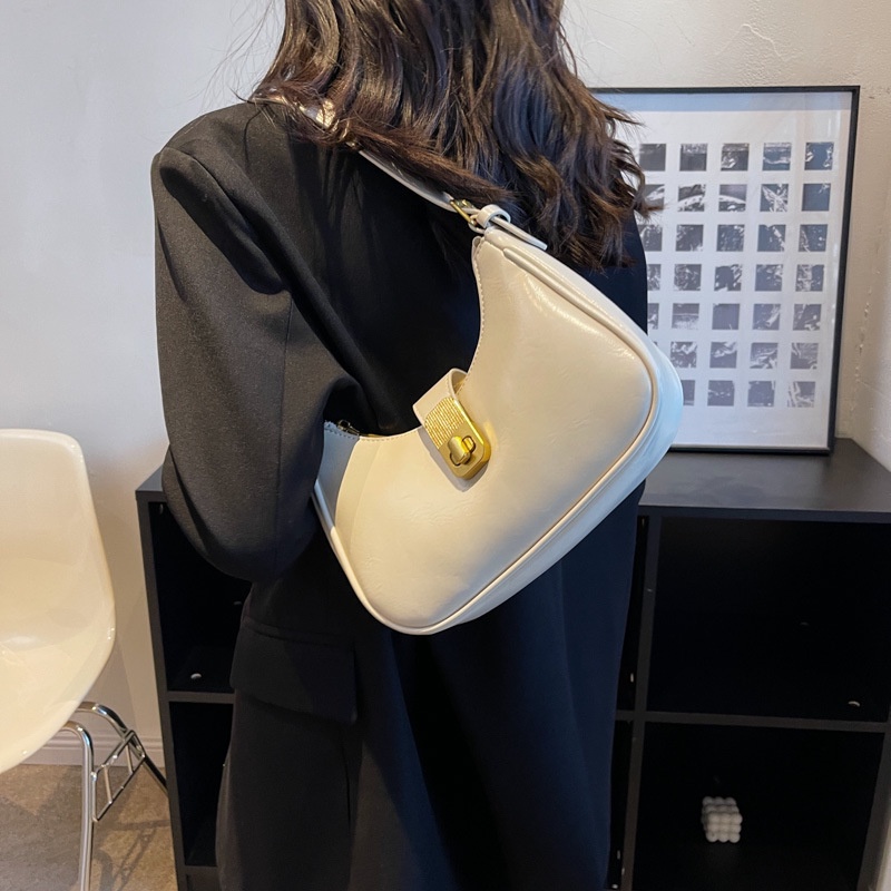 Túi Xách JASMIN NOIR Da PU Đeo Chéo Có Khóa Hình Bán Nguyệt Thời Trang Cho Nữ