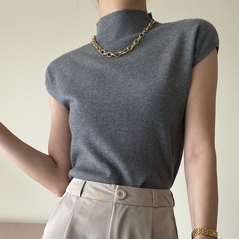 Áo Dệt Kim Tay Ngắn Cổ Cao Thời Trang Cá Tính