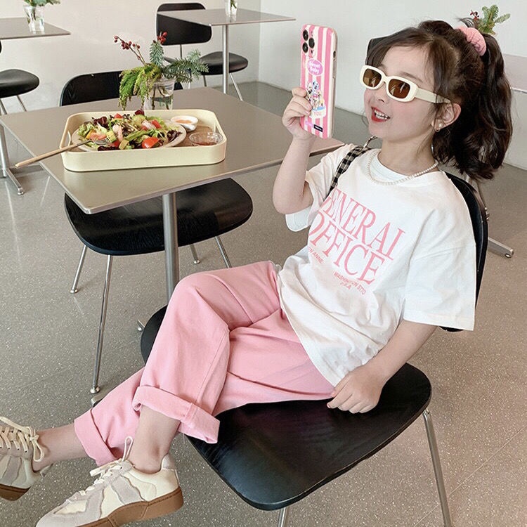 MNGRL Áo thun MNGRL cotton mềm mại mát mẻ in họa tiết chữ cái phong cách Hàn Quốc thời trang mùa hè đáng yêu dành cho bé gái