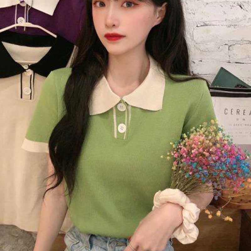 Áo Thun POLO Tay Ngắn Dáng Rộng Màu Sắc Đơn Giản Phong Cách Hàn Quốc