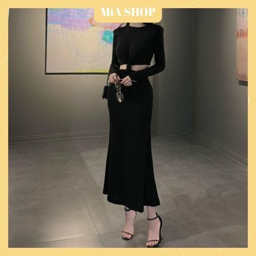 ĐẦM THUN MIDI TAY DÀI XOẮN EO - DA2943