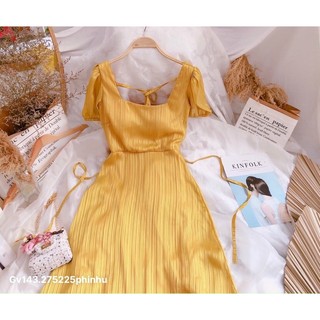 gv143- Đầm maxi vàng khoét lưng