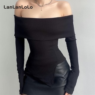 LanLanLo Nữ Màu Trơn Rời Vai Dài Tay Gợi Cảm Áo Ôm