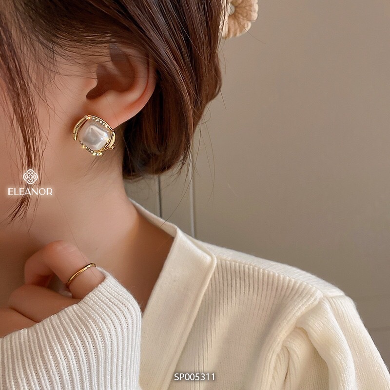 Bông tai nữ Eleanor Accessories hình vuông đính đá ngọc trai nhân tạo phụ kiện trang sức 5311