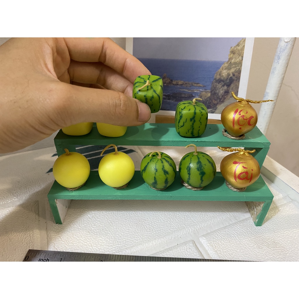 Mô hình trái dưa hấu, dưa hấu vuông cho nhà búp bê từ đất sét, tỉ lệ 1/6, 1/8