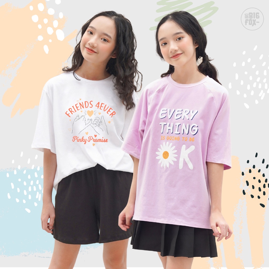 Áo Thun Bé Gái Bigfox Miss Meow Size Đại, Áo Phông Mùa Hè Cho Bé Dáng Rộng Chất Cotton Mềm Mại 12,13,14,15 Tuổi