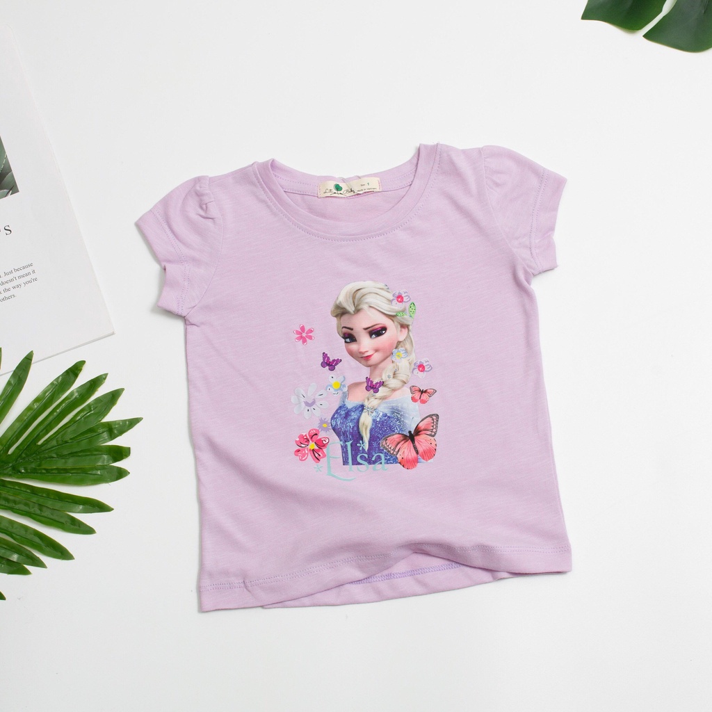 Áovải cotton 4 chiều bé gái LITIBABY ngắn tay in hình size từ 6 đến 10 tuổi.