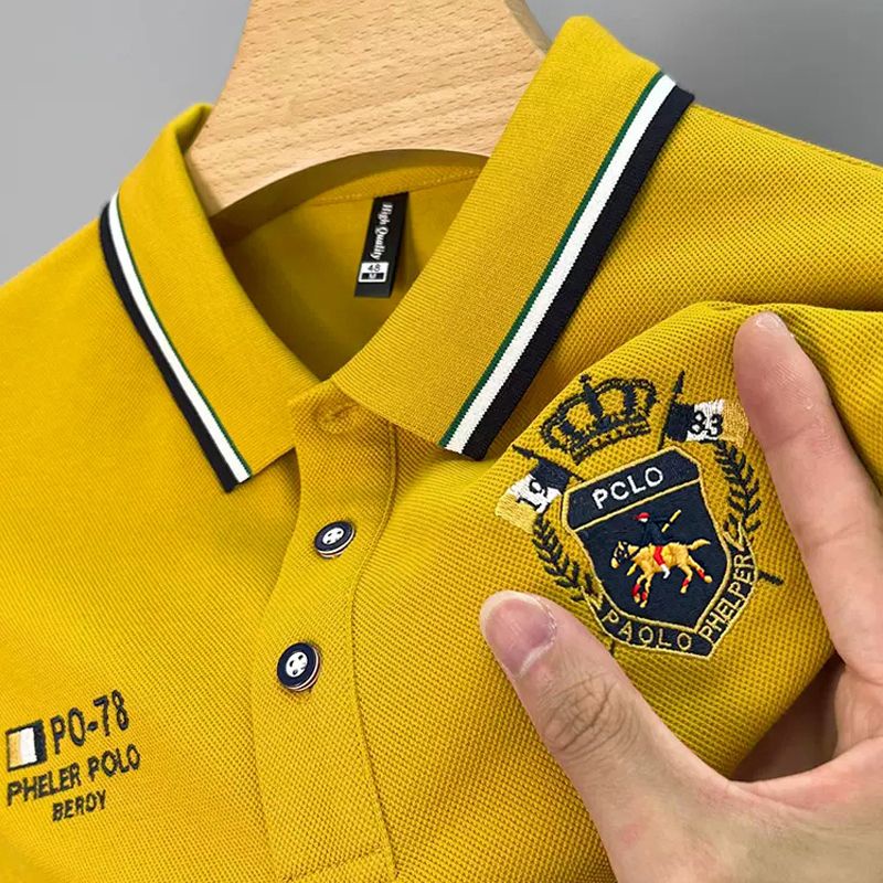 Áo Thun polo Tay Ngắn Có Cổ Dáng Rộng Thêu Họa Tiết Phong Cách Hàn Quốc Thời Trang Mùa Hè Cho Nam