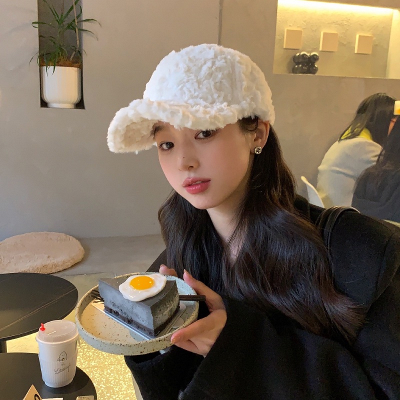 Mũ Bóng Chày Giả Lông Thỏ Dày Dặn Màu Trơn Thời Trang Mùa Đông Hàn Quốc Cho Nữ