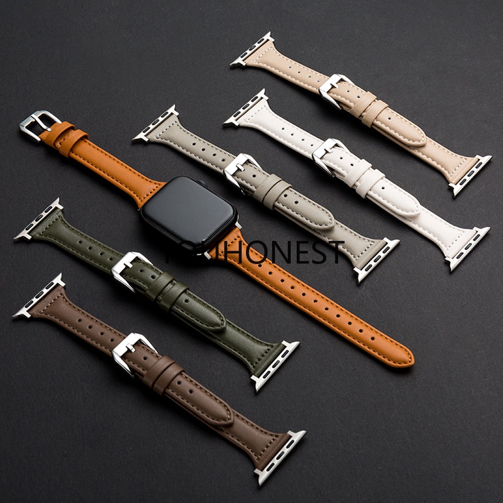 Dây Đeo Bằng Da Sang Trọng Cho Đồng Hồ Thông Minh Apple Watch 7 6 5 SE 8 4 3 2 38mm 40mm 41mm 42mm 44mm 45mm 49mm T500 T700