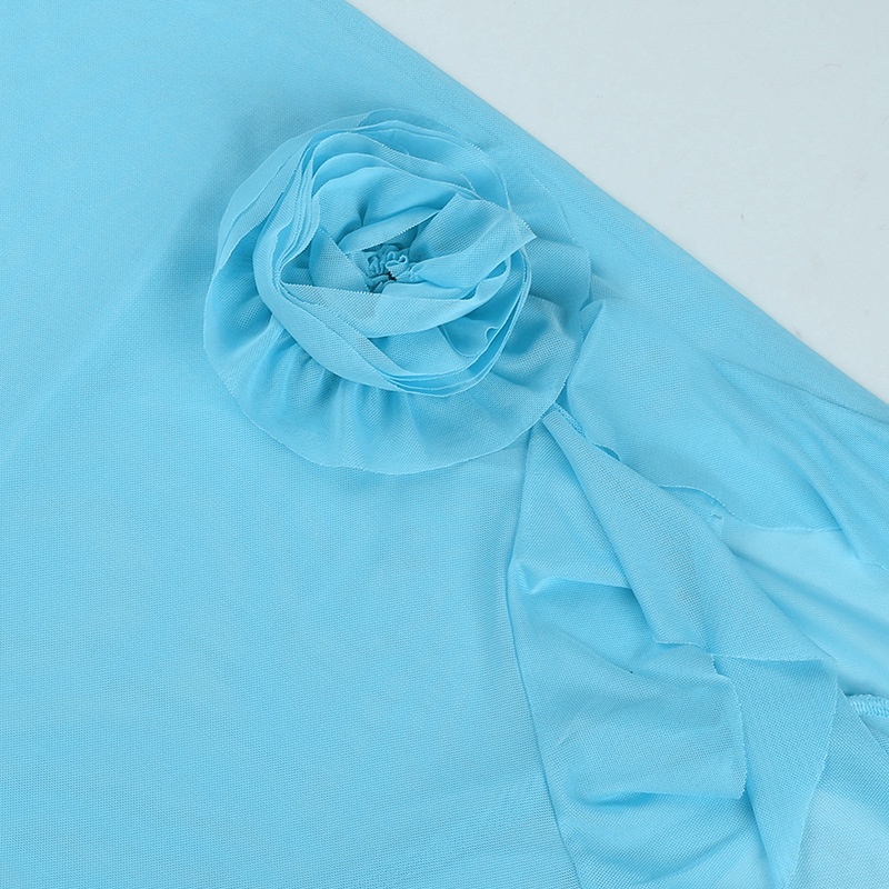 DUNEA Đầm Trễ Vai Phối Lưới Họa Tiết Hoa Quyến Rũ Cho Nữ