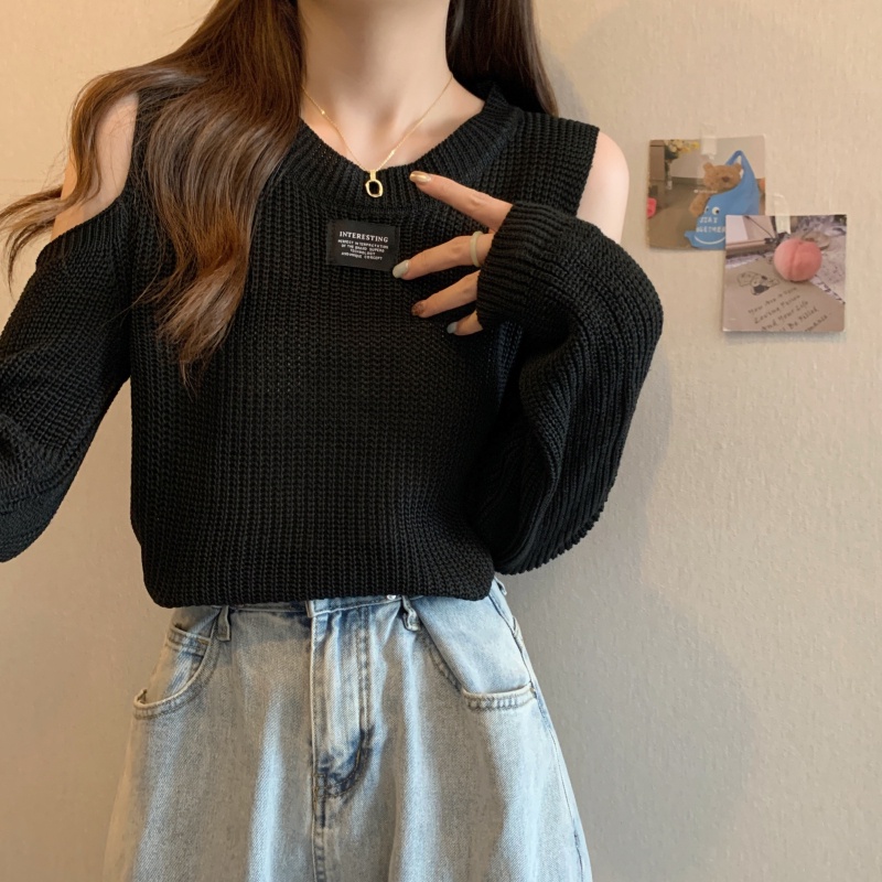 Áo Dệt Kim Cổ Thuyền Rộng Lệch Vai Mới