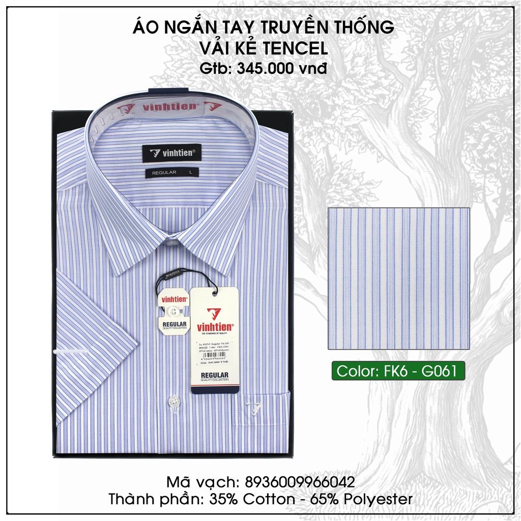 Áo Sơ Mi Ngắn Tay Caro Tencel-Spun Regular Fit 345 Vĩnh Tiến - Vạt Bầu - Nhiều Màu