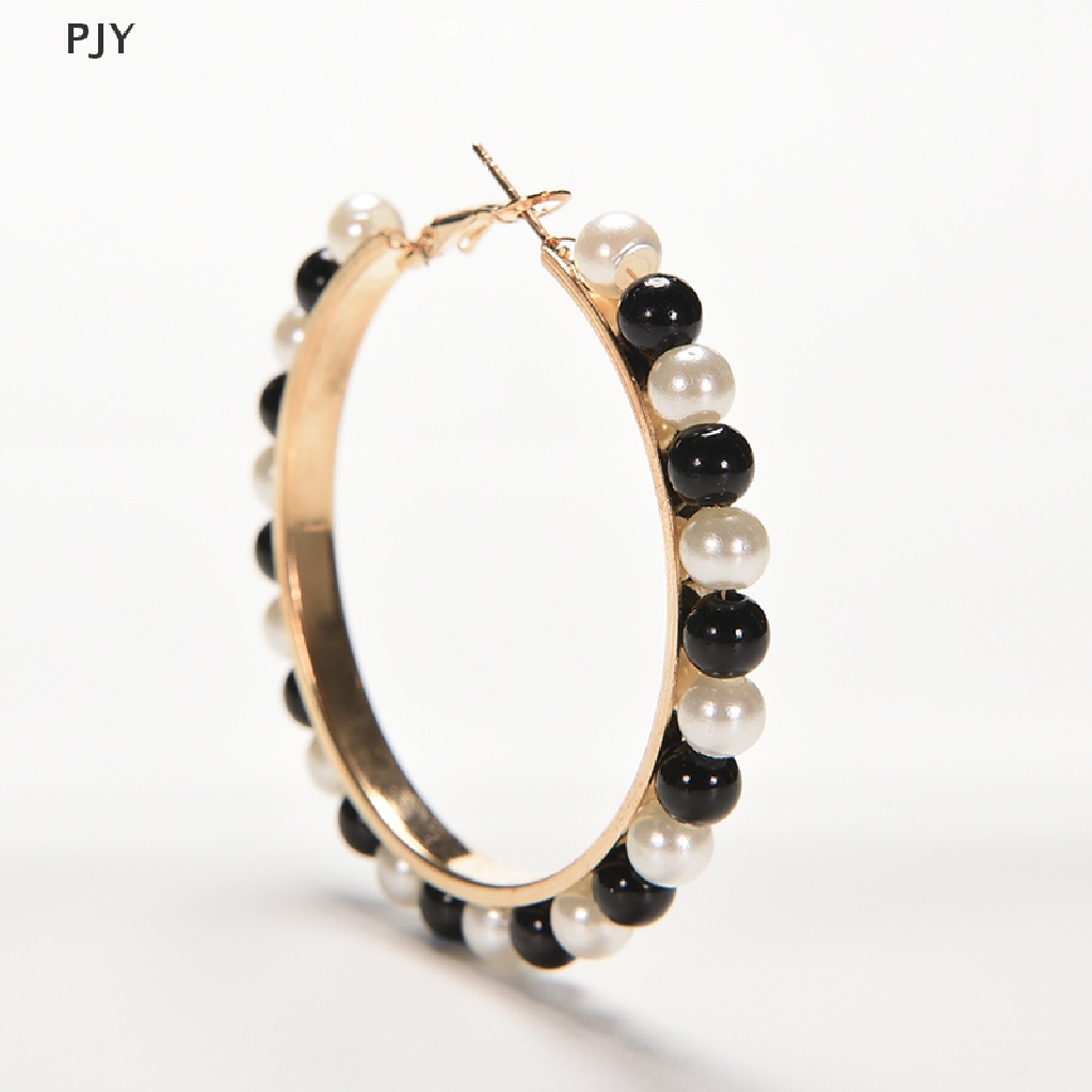 Đôi Khuyên Tai Tròn Mạ Vàng Đính Hạt Ngọc Trai Nhân Tạo Thời Trang Cho Nữ PJ