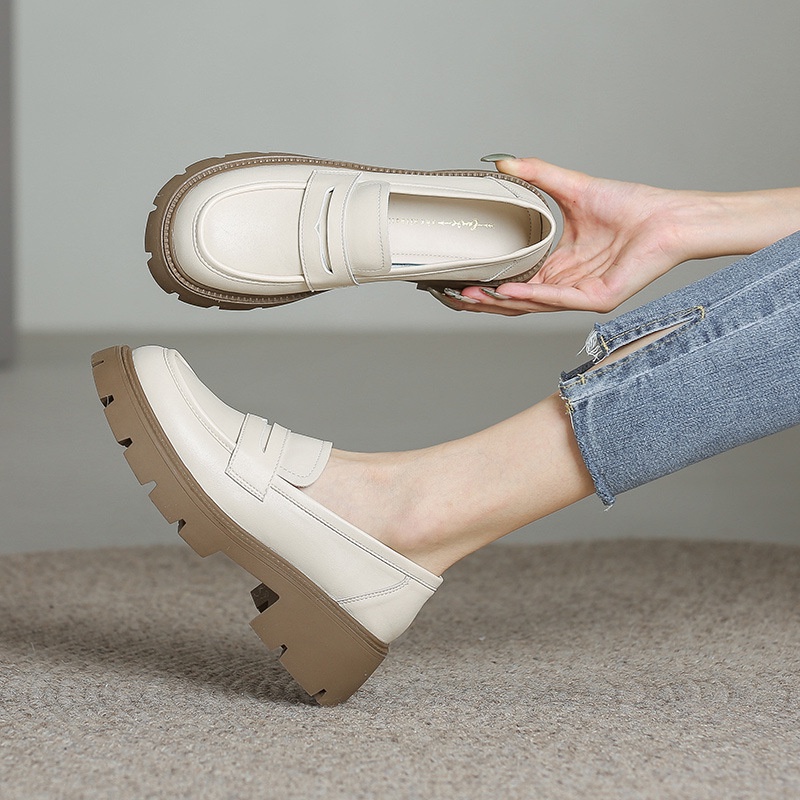 Giày Lười Da Đế Dày 5cm Phong Cách Anh Quốc Thời Trang Cho Nữ