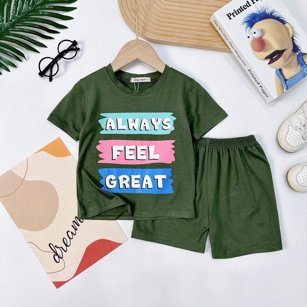 Bộ cộc tay thun lạnh in chữ cho bé trai đi chơi, đi học có size đại từ 10kg tới 26kg Shushibaby