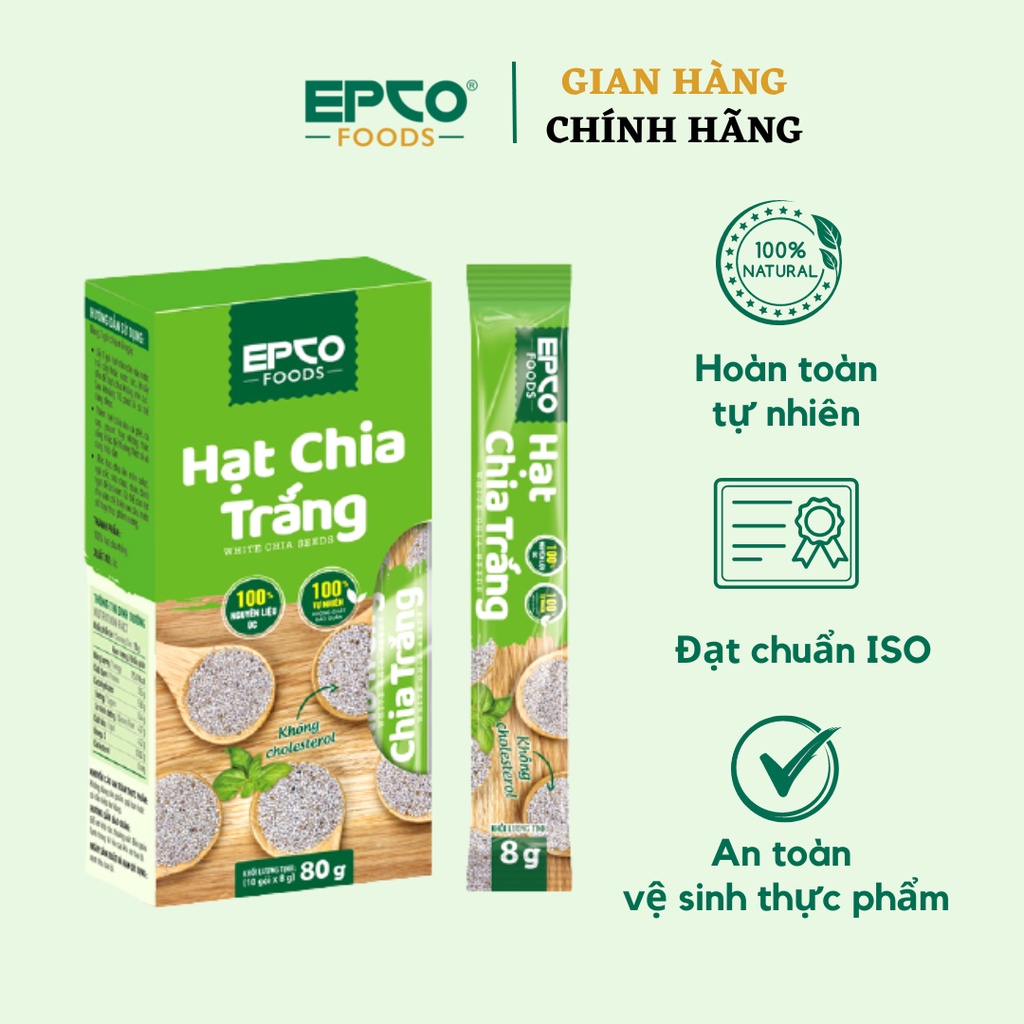 Hạt Chia Trắng EPCO FOODS Xuất Xứ Úc Không Chất Bảo Quản Giàu Omega 3 Protein Chất Xơ Vitamin (80g/ Hộp 10 Gói 8g)
