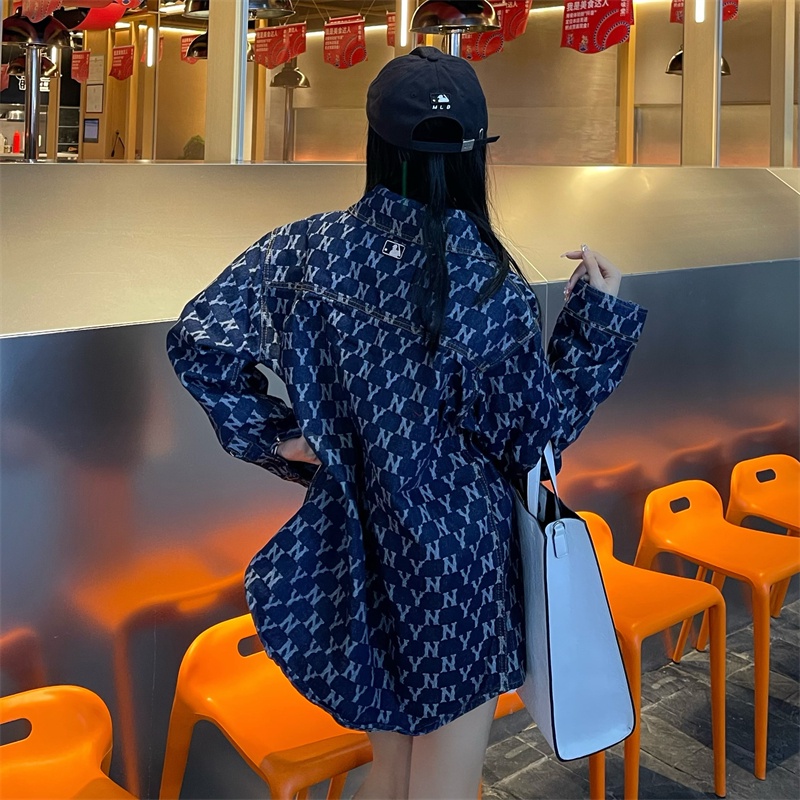 Áo Khoác Denim Thêu Logo MLB NY Cá Tính Cho Cặp Đôi