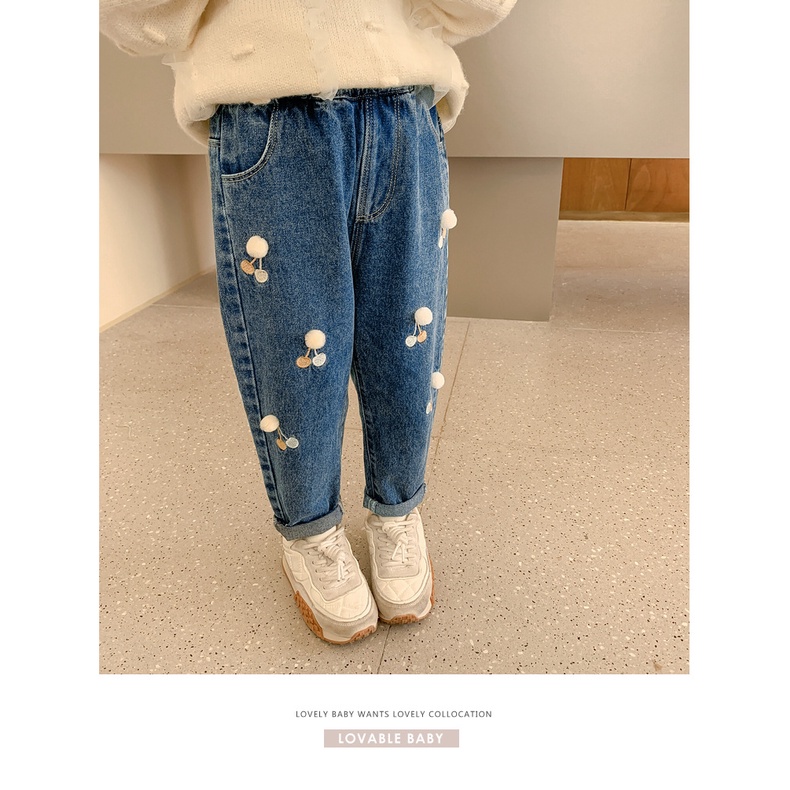 YAOEENH Quần Jeans Dài 100-160cm Thời Trang Cho Bé Gái