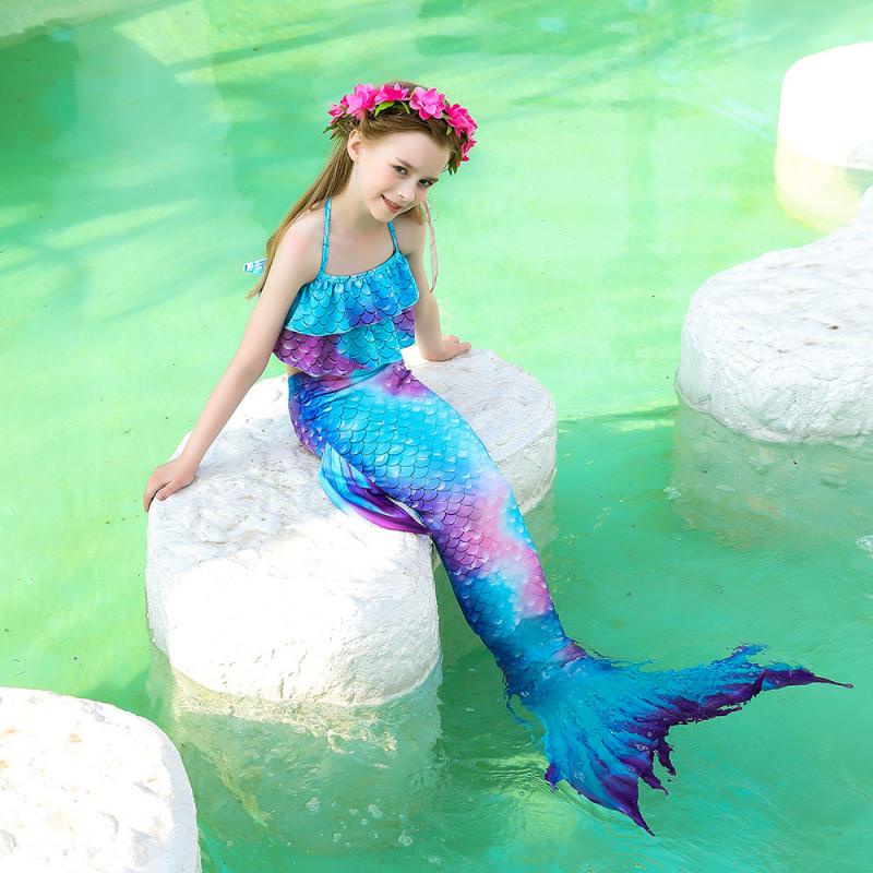 Bộ Bikini Nàng Tiên Cá Ariel 3 Món Với Vỏ Sò Đuôi Nàng Tiên Cá Xinh Xắn Cho Bé Gái Đi Biển 9 Màu