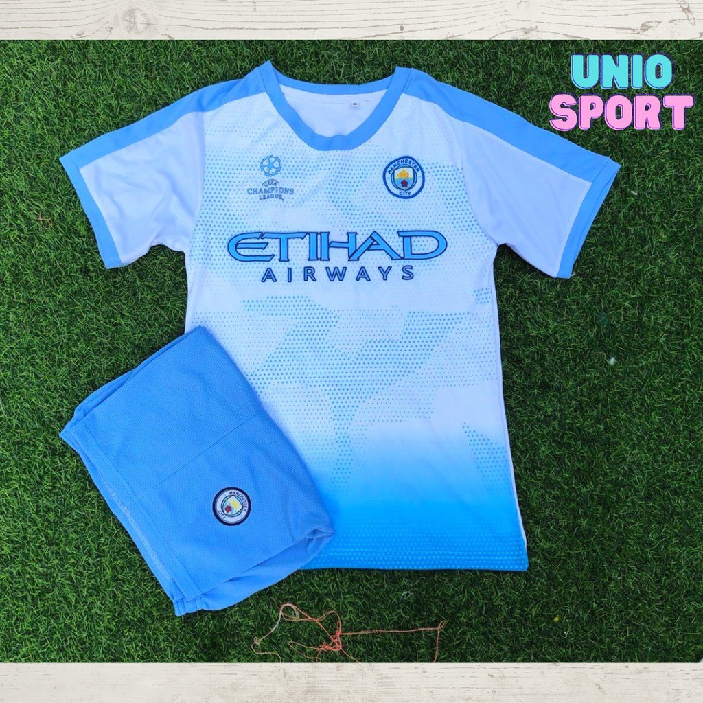 Bản thiết kế bộ quần áo bóng đá Mancity - Hàng thun lạnh cao cấp - in tên số áo theo yêu cầu