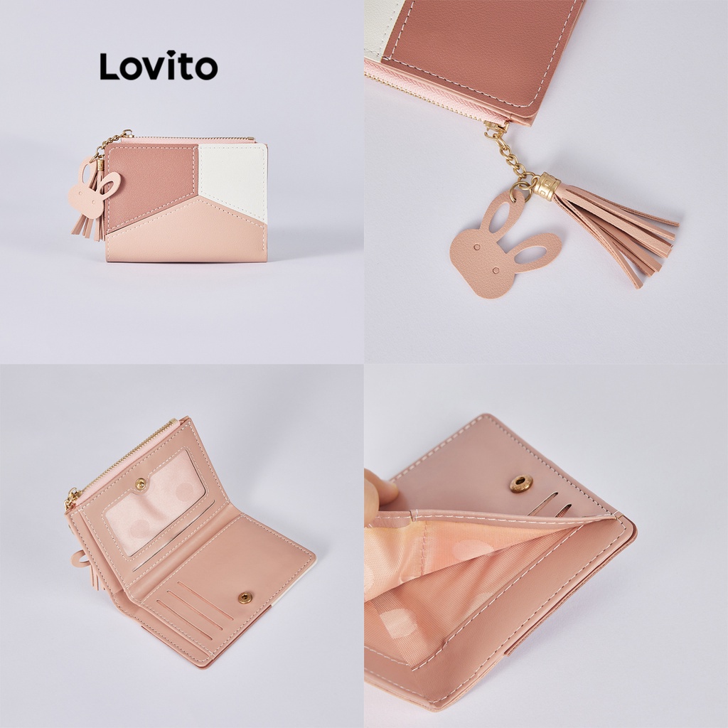 Túi hai ngăn dạng dây kéo ghép nối màu sắc phối tua rua dễ thương cho nữ