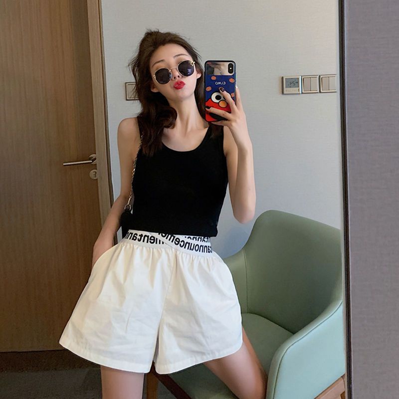 Jiashucheng Quần Short Lưng Cao Ống Rộng Màu Đen Thời Trang Mùa Hè Cá Tính