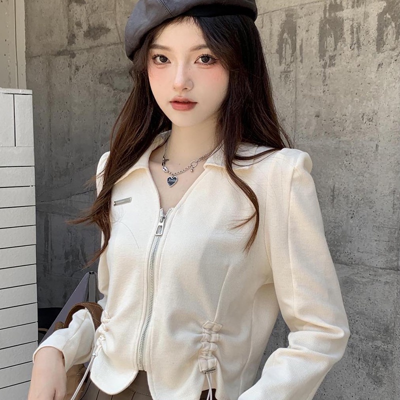 IELGYÁo Thun Lửng Tay Dài Cổ polo Phối Dây Rút Thời Trang Cho Nữ