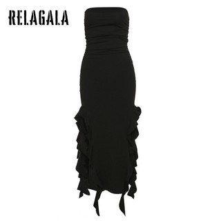 RelaGala Thời trang nữ màu trơn lệch vai Slim không đều