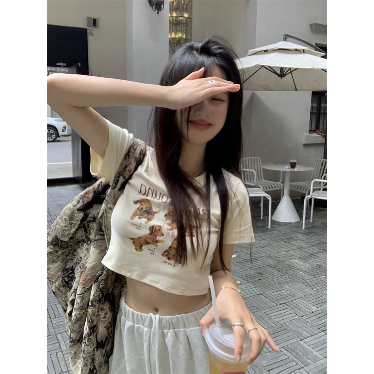 Ethelgirl Áo Thun Lửng Ngắn Tay In Họa Tiết Thời Trang Dành Cho Nữ