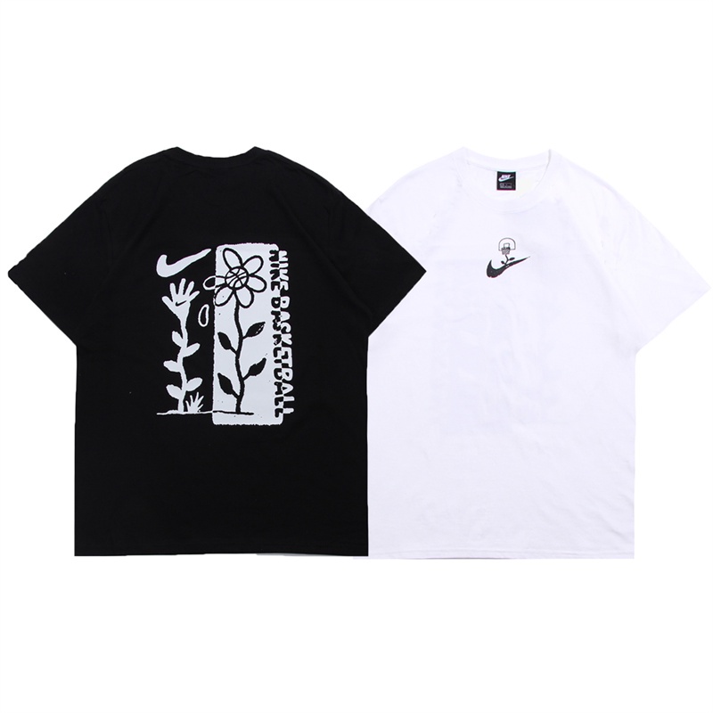 Bán Chạy Nhất N &amp; E Áo Thun Cotton Tay Ngắn In Chữ Và Hoa Cỏ Plus Size Unisex