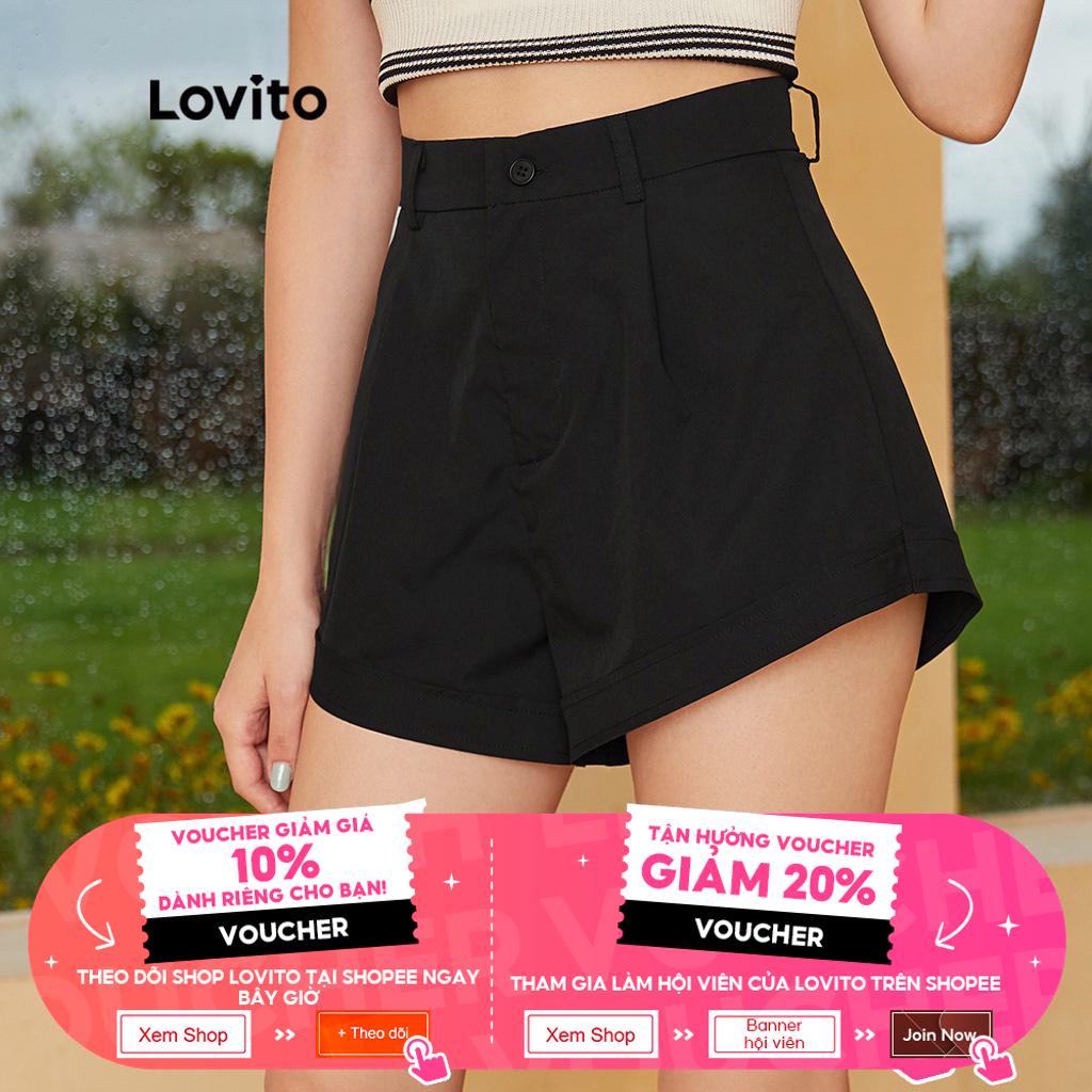 Lovito Quần short ống rộngcơ bản trơn thường L24ED037 (Đen)