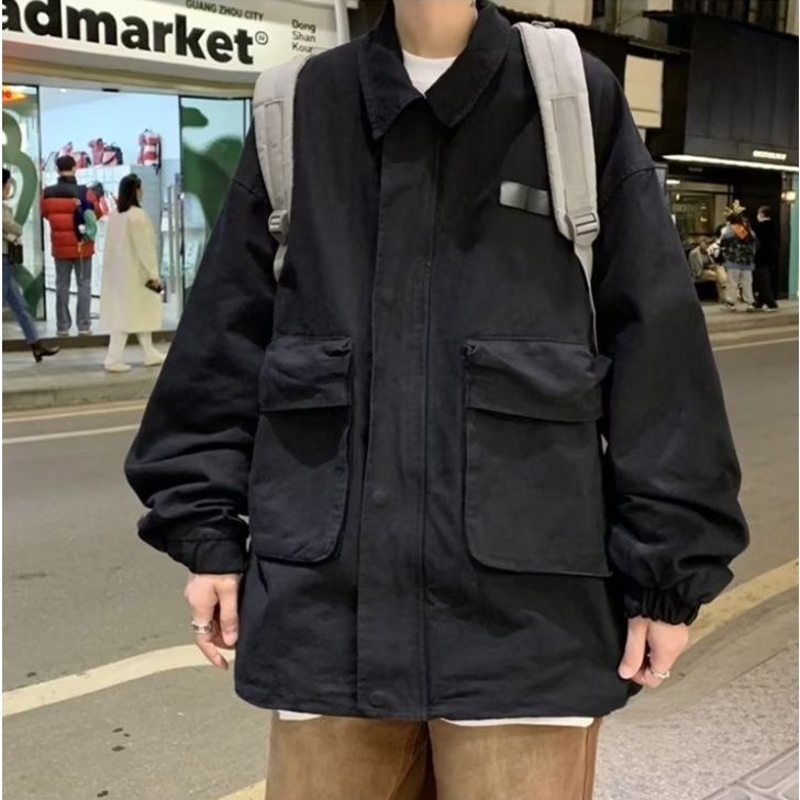 Áo Khoác Nam Trơn Màu Túi Lớn Thời Trang Hàn Quốc Dành Cho Nam Simple Unisex Áo Khoac Bomber Nam Bigsize Couple Top đồng Phục Bóng Chày đồng Màu