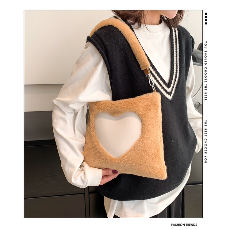 Túi Đeo JASMIN NOIR Chéo Vai In Hình Trái Tim Lông Xù Thời Trang Dành Cho Nữ