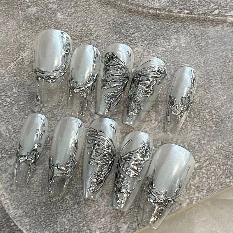 1 Miếng Dán Trang Trí Móng Tay Hình Bướm 3D Bằng Lá Nhôm Màu Đen